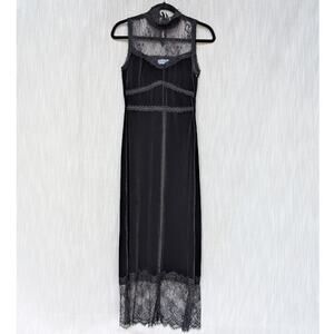 Lost + Wander Black Lace Velvet High Neck Sleeveless Maxi Dress, size S